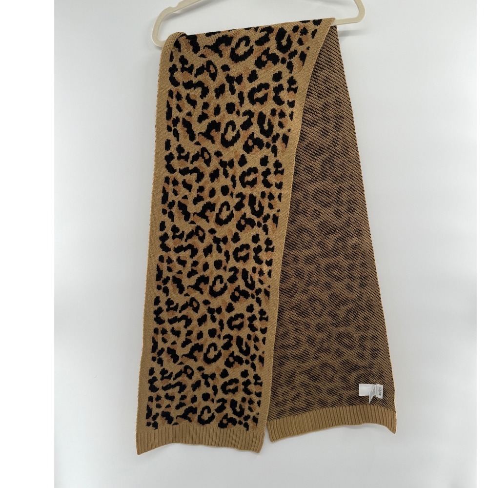 J.Crew Leopard Print Knit Scarf Tan Black Long Winter Accessory